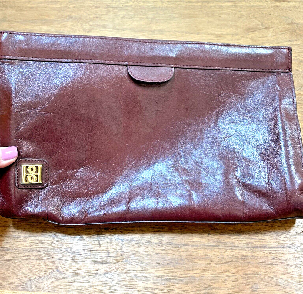 Vintage Borelli Collection Leather Clutch Purse Wine Burgundy Oxblood Red NEW